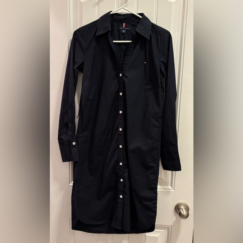 Classic Tommy Hilfiger Navy Blue Long Sleeve Shirt Dress Size XXS